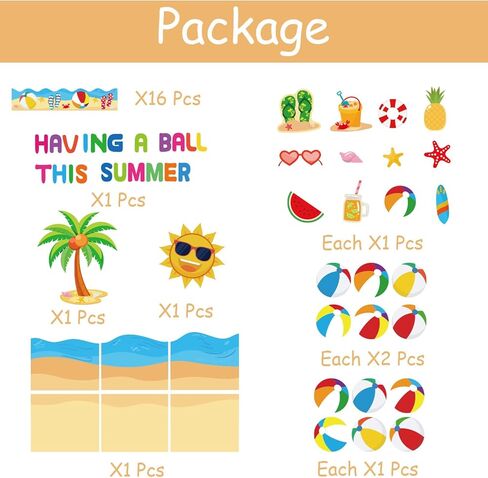 Summer Beach Bulletin Board Decorations Set Summer Decorations for Classroom Office Beach Ball Paper Cutouts May June Library Bulletin Board Decor for Wall Door Home Teacher Supply 63 PCS in Kuwait