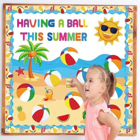 Summer Beach Bulletin Board Decorations Set Summer Decorations for Classroom Office Beach Ball Paper Cutouts May June Library Bulletin Board Decor for Wall Door Home Teacher Supply 63 PCS in Kuwait