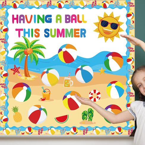 Summer Beach Bulletin Board Decorations Set Summer Decorations for Classroom Office Beach Ball Paper Cutouts May June Library Bulletin Board Decor for Wall Door Home Teacher Supply 63 PCS in Kuwait