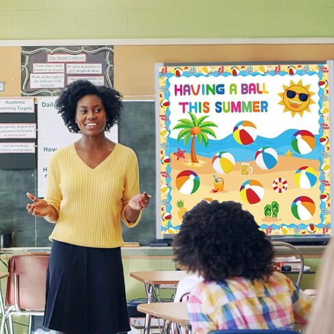 Summer Beach Bulletin Board Decorations Set Summer Decorations for Classroom Office Beach Ball Paper Cutouts May June Library Bulletin Board Decor for Wall Door Home Teacher Supply 63 PCS in Kuwait