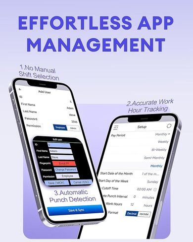 NGTeco APP Time Clock for Small Business, Fingerprint Biometric & PIN Clocking System, 2.4GHz WiFi Clocks in Machine for Employees with iOS/Android App, No Monthly Fee in Saudi Arabia