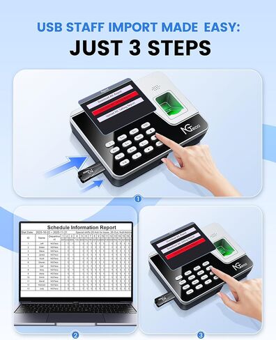 NGTeco Fingerprint & PIN Time Clock, Standalone Biometric Punch Machine for Small Business, No WiFi/Software Required, No Monthly Fees in Saudi Arabia