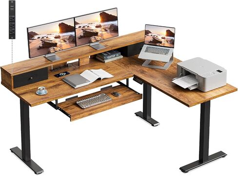 Casaottima 63 Inch Electric L-Shaped Standing Desk, Reversible Corner Desk with Height Adjustment, Large Ergonomic Workstation for Home Office, Reception Room, White in Kuwait