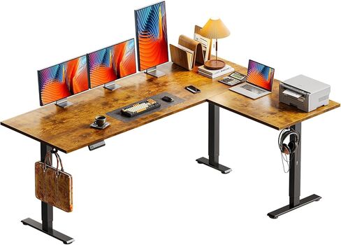 Casaottima 63 Inch Electric L-Shaped Standing Desk, Reversible Corner Desk with Height Adjustment, Large Ergonomic Workstation for Home Office, Reception Room, White in Kuwait