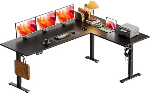 Casaottima 63 Inch Electric L-Shaped Standing Desk, Reversible Corner Desk with Height Adjustment, Large Ergonomic Workstation for Home Office, Reception Room, White in Kuwait