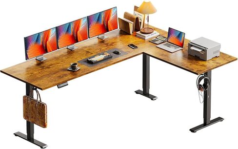 Casaottima 63 Inch Electric L-Shaped Standing Desk, Reversible Corner Desk with Height Adjustment, Large Ergonomic Workstation for Home Office, Reception Room, White in Kuwait