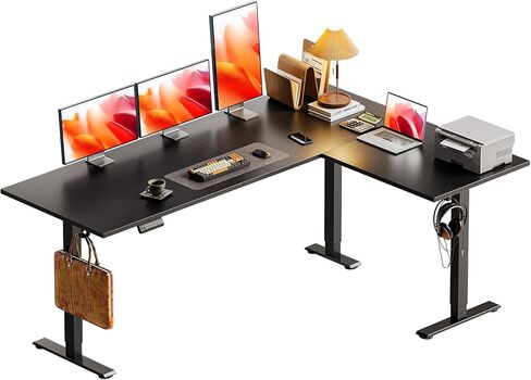 Casaottima 63 Inch Electric L-Shaped Standing Desk, Reversible Corner Desk with Height Adjustment, Large Ergonomic Workstation for Home Office, Reception Room, White in Kuwait