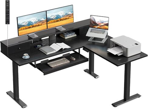 Casaottima 63 Inch Electric L-Shaped Standing Desk, Reversible Corner Desk with Height Adjustment, Large Ergonomic Workstation for Home Office, Reception Room, White in Kuwait