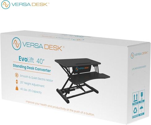محول مكتب كهربائي قائم من VERSADESK EvoLift مقاس 32 بوصة، حامل مكتب بمحرك يعمل بالجلوس على الوقوف، زر واحد سهل الرفع، محطة عمل مزدوجة الشاشة، صينية لوحة مفاتيح واسعة، حامل جهاز مدمج، أسود in Kuwait