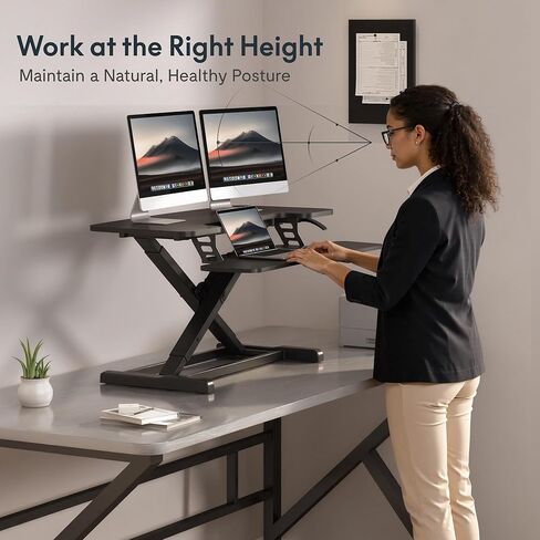 محول مكتب قائم FLEXISPOT مقاس 36 بوصة، ارتفاع مكتبي قابل للتعديل، محطة عمل كمبيوتر، محول مكتب واسع للوحة مفاتيح الكمبيوتر المحمول وإعداد الشاشة، أسود in Kuwait