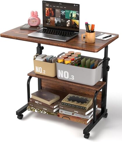 QZMDSM Portable Rolling Desk on Wheels Adjustable Height Desks for Small Spaces, 32" Computer Desk Drafting Tables with Storage Shelves for Home Office Black in Kuwait