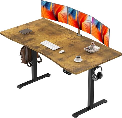 Veken 63 Inch Electric Standing Desk, Adjustable Height Office Desk with Wood Desktop, Computer Table for Home Work, Study and Gaming, Small Spaces, Modern Furniture, Black in Kuwait