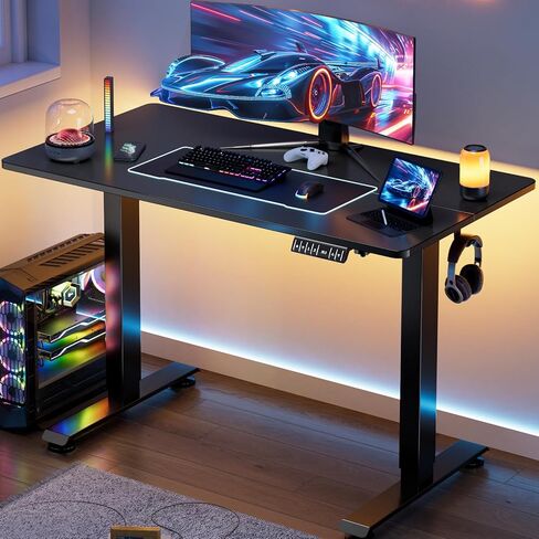 Veken 63 Inch Electric Standing Desk, Adjustable Height Office Desk with Wood Desktop, Computer Table for Home Work, Study and Gaming, Small Spaces, Modern Furniture, Black in Saudi Arabia