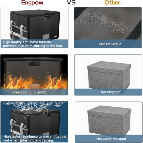 صندوق ملفات ENGPOW مع قفل، صندوق مستندات مقاوم للحريق مع سحاب وجيوب، منظم ملفات قابل للطي، خزانة تخزين ملفات بمقبض، آمن للمكتب المنزلي المحمول لتعليق الرسائل/المجلد القانوني، أسود in Kuwait