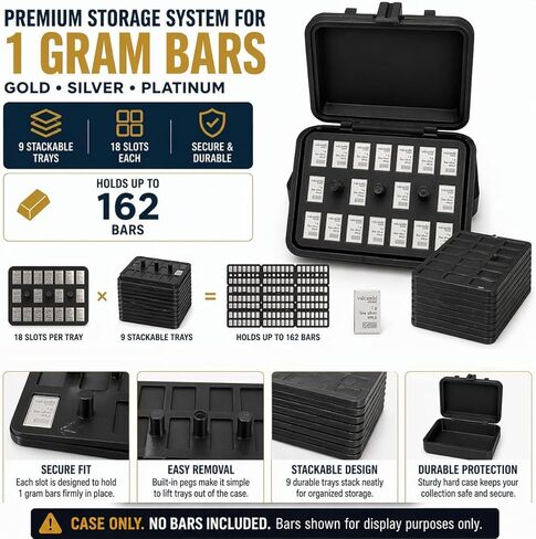 Display Case for Combibars Gold Silver Platinum Bars 1 Gram Holders, 162 Capacity Storage System (9 Trays) Collector Display for Desk, Office or Gift (Case Only, No Bars) in Kuwait
