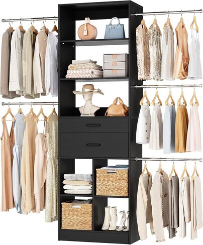 Besiost Small Closet System, 3.2-6.8FT Small Closet Organizer with 5 Hanging Rods, Can Fit 37.5 to 81.9 inch Walk-in Closet System, Built-in, Black, Enclosed Storage Volume 2.32 ft³ in Saudi Arabia