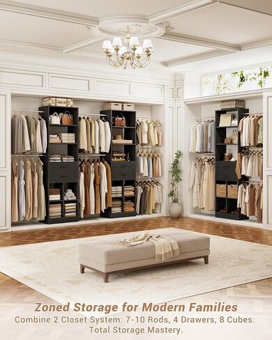 Besiost Small Closet System, 3.2-6.8FT Small Closet Organizer with 5 Hanging Rods, Can Fit 37.5 to 81.9 inch Walk-in Closet System, Built-in, Black, Enclosed Storage Volume 2.32 ft³ in Saudi Arabia