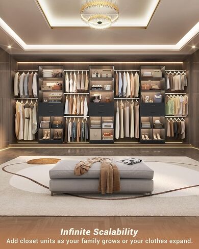 Besiost Small Closet System, 3.2-6.8FT Small Closet Organizer with 5 Hanging Rods, Can Fit 37.5 to 81.9 inch Walk-in Closet System, Built-in, Black, Enclosed Storage Volume 2.32 ft³ in Saudi Arabia