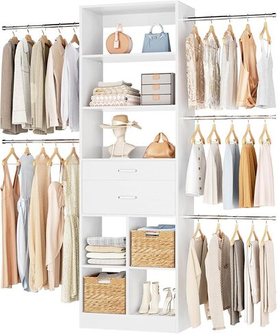 Besiost Small Closet System, 3.2-6.8FT Small Closet Organizer with 5 Hanging Rods, Can Fit 37.5 to 81.9 inch Walk-in Closet System, Built-in, Black, Enclosed Storage Volume 2.32 ft³ in Kuwait