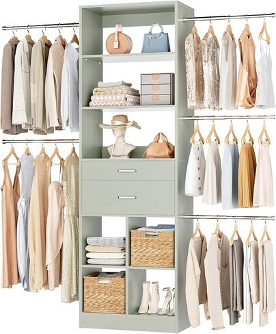 Besiost Small Closet System, 3.2-6.8FT Small Closet Organizer with 5 Hanging Rods, Can Fit 37.5 to 81.9 inch Walk-in Closet System, Built-in, Black, Enclosed Storage Volume 2.32 ft³ in Saudi Arabia
