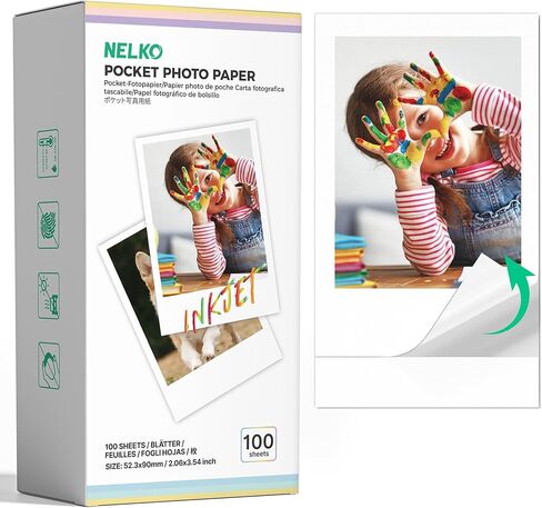 ورق صور خلفي لاصق ممتاز مقاس 52.3x90 مم من Nelko، 50 حزمة من ورق طابعة الجيب الأصلي PP01 وPP03، ورق صور مقاوم للماء، متوافق مع سلسلة طابعات الصور Nelko، سهل التقشير، أبيض in Kuwait