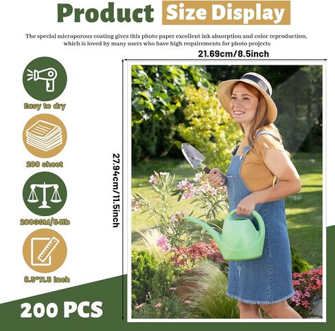 200 Sheets Glossy Photo Paper 8.5x11 Inch, 200GSM/54LB Inkjet Glossy Photo Paper, White Picture Paper for Brochures, Cards, Flyers, Calendars in Kuwait