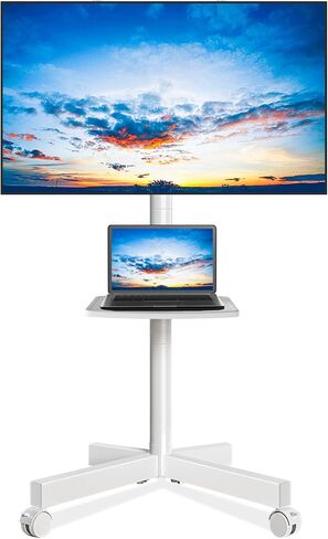 حامل تلفزيون Rfiver المحمول لشاشات تلفزيون LCD LED مسطحة/منحنية مقاس 23-65 بوصة يصل وزنها إلى 88 رطلاً، حامل تلفزيون متدحرج مع رف قابل للتعديل وإمالة، حامل أرضي محمول على عجلات لغرفة النوم وغرفة المعيشة والمكتب in Kuwait