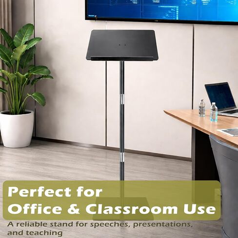 Podium Stand, Lecterns & Podiums, Acrylic Adjustable Angles with Metal Base, Podium for Church, Weddings, Classroom, Speech, 16.2" L x 12.2" W x 47" H (Black) in Kuwait