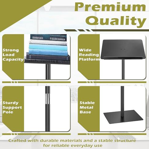 Podium Stand, Lecterns & Podiums, Acrylic Adjustable Angles with Metal Base, Podium for Church, Weddings, Classroom, Speech, 16.2" L x 12.2" W x 47" H (Black) in Kuwait