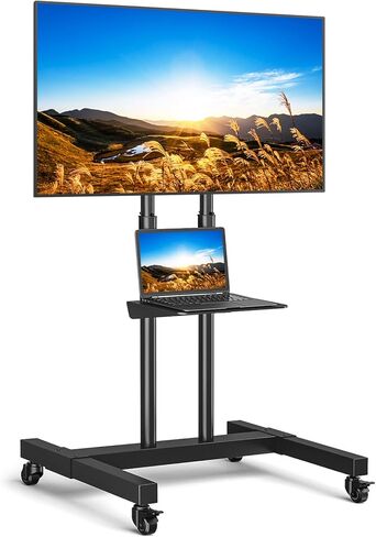 حامل تلفزيون Rfiver المحمول لشاشات تلفزيون LCD LED مسطحة/منحنية مقاس 23-65 بوصة يصل وزنها إلى 88 رطلاً، حامل تلفزيون متدحرج مع رف قابل للتعديل وإمالة، حامل أرضي محمول على عجلات لغرفة النوم وغرفة المعيشة والمكتب in Kuwait