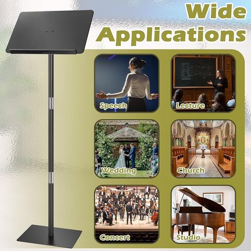Podium Stand, Lecterns & Podiums, Acrylic Adjustable Angles with Metal Base, Podium for Church, Weddings, Classroom, Speech, 16.2" L x 12.2" W x 47" H (Black) in Kuwait