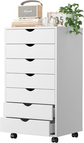 OLIXIS 7 Drawer Chest Wood File Cabinet Rolling Organization Storage Dresser with Wheels for Home Office, 15.75" D x 18.74" W x 34.25" H, Natural White in Kuwait