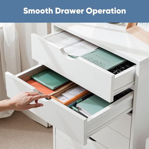 OLIXIS 7 Drawer Chest Wood File Cabinet Rolling Organization Storage Dresser with Wheels for Home Office, 15.75" D x 18.74" W x 34.25" H, Natural White in Kuwait