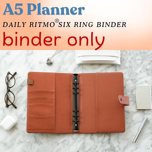 مخطط DAILY RITMO® A5 باللون الأسود مع اللون الأحمر البني | غطاء من جلد البولي يوريثان ذو ستة حلقات in Kuwait