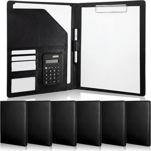 6 Pcs Business Portfolio Organizer, Professional Portfolio Binder with Clipboard, Black PU Leather Folder Binder, A4 Letter Size Notepad with Multi-Pocket Storage for Business Office Conference in Kuwait