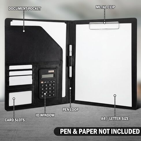 6 Pcs Business Portfolio Organizer, Professional Portfolio Binder with Clipboard, Black PU Leather Folder Binder, A4 Letter Size Notepad with Multi-Pocket Storage for Business Office Conference in Kuwait