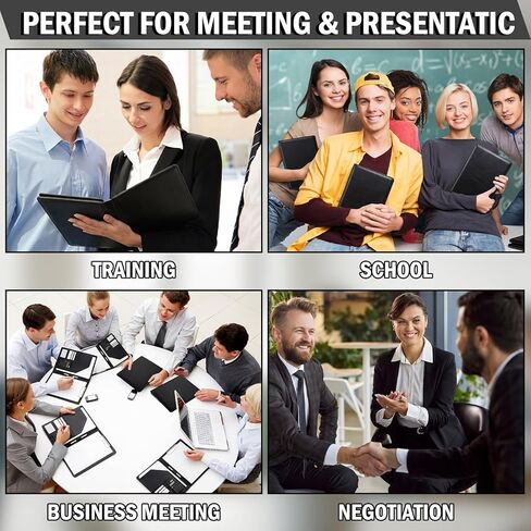 6 Pcs Business Portfolio Organizer, Professional Portfolio Binder with Clipboard, Black PU Leather Folder Binder, A4 Letter Size Notepad with Multi-Pocket Storage for Business Office Conference in Kuwait