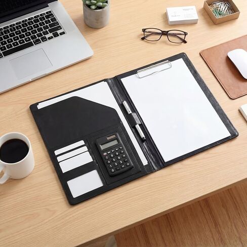 6 Pcs Business Portfolio Organizer, Professional Portfolio Binder with Clipboard, Black PU Leather Folder Binder, A4 Letter Size Notepad with Multi-Pocket Storage for Business Office Conference in Kuwait