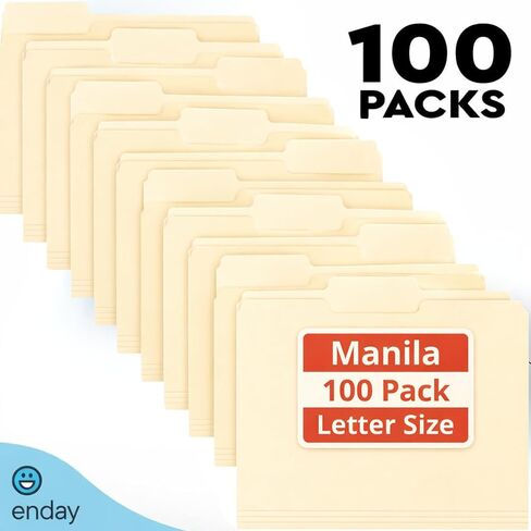مجلدات ملفات Enday Manilla بحجم حرف 1/3 علامة تبويب مقطوعة (100 حزمة) - مجلدات Manilla، مجلدات ملفات بحجم Letter 1/3 علامة تبويب مقطوعة لتنظيم المكتب وحفظ المستندات in Kuwait