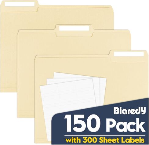 Manila File Folders, 150 Pack Bulk, Letter Size 8.5" x 11", 1/3 Cut Tabs in Assorted Positions, Includes Blank Labels, Sturdy Paper Stock for Office Business School Home Use,Manila in Kuwait