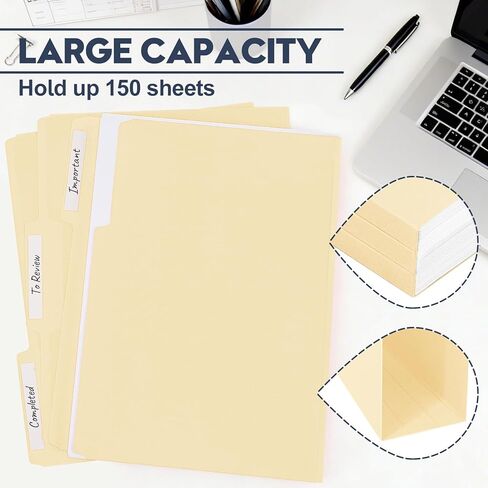 Manila File Folders, 150 Pack Bulk, Letter Size 8.5" x 11", 1/3 Cut Tabs in Assorted Positions, Includes Blank Labels, Sturdy Paper Stock for Office Business School Home Use,Manila in Kuwait