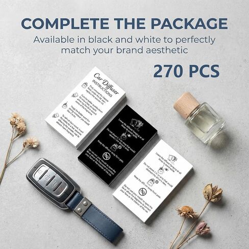 270 Pack Car Diffuser Instruction Cards for Car Diffuser Bottle, 2 x 3.5 Inch Care Cards, Premium Car Freshies Supplies for Hanging Car Diffuser Packaging, Business Card Size (Black/White) in Kuwait