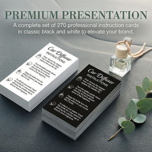 270 Pack Car Diffuser Instruction Cards for Car Diffuser Bottle, 2 x 3.5 Inch Care Cards, Premium Car Freshies Supplies for Hanging Car Diffuser Packaging, Business Card Size (Black/White) in Kuwait