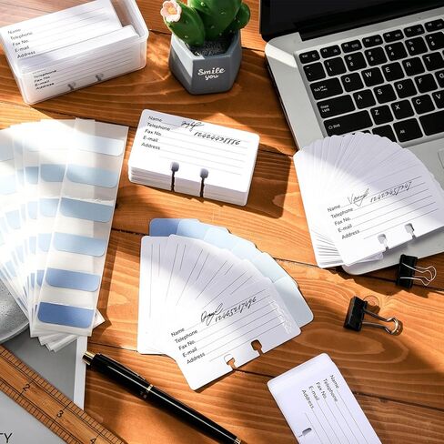 Business Cards Refill Kit, Compatible with Rolodex Card File Holders, Pack of 250, Ruled, 2-1/4" x 4", with Gradient Blue Index Tabs (Large 60 Tabs) and Plastic Organizer Box in Kuwait