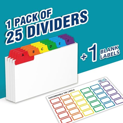 Chell 3x5 Index Card Dividers, Heavyweight A-Z Tabbed Guides, 110 lb. Cover Weight, with Blank Stickers, 1 Set in Kuwait