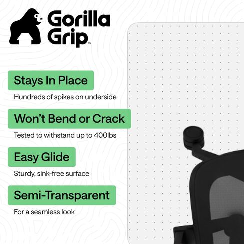GORILLA GRIP Slip Resistant Clear Office Chair Mat for Carpet Floors, Smooth Rolling Glide Under Desk, Heavy Duty Plastic Computer Mats and Carpeted Floor Protector, Work and Gaming Chairs, 29x47 in Kuwait
