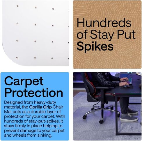 GORILLA GRIP Slip Resistant Clear Office Chair Mat for Carpet Floors, Smooth Rolling Glide Under Desk, Heavy Duty Plastic Computer Mats and Carpeted Floor Protector, Work and Gaming Chairs, 29x47 in Kuwait