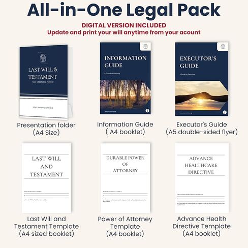 By The Willow Estate Planning Kit – Last Will and Testament Kit, Living Will, Durable Power of Attorney & Medical Directive - Attorney Approved Forms, Valid in 50 States in Kuwait