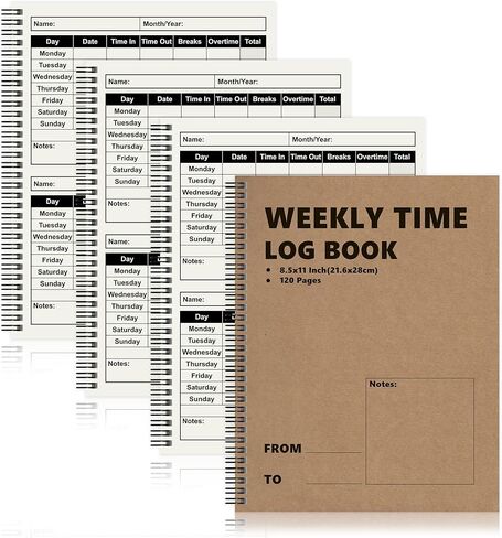 1 Pcs Weekly Time Sheet Log Book Spiral Binder 120 Pages 8.5x11 Inch Work Hours Log Book Payroll Record Book Timesheet logbook Daily Time Journal for Small Business Office (1) in Saudi Arabia