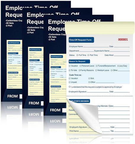 100 Sets Employee Time Off Request Forms Carbonless Duplicate Book 5.5x8.3 Inches Sequential Numbered for Office Employee Leave Management (2) in Saudi Arabia